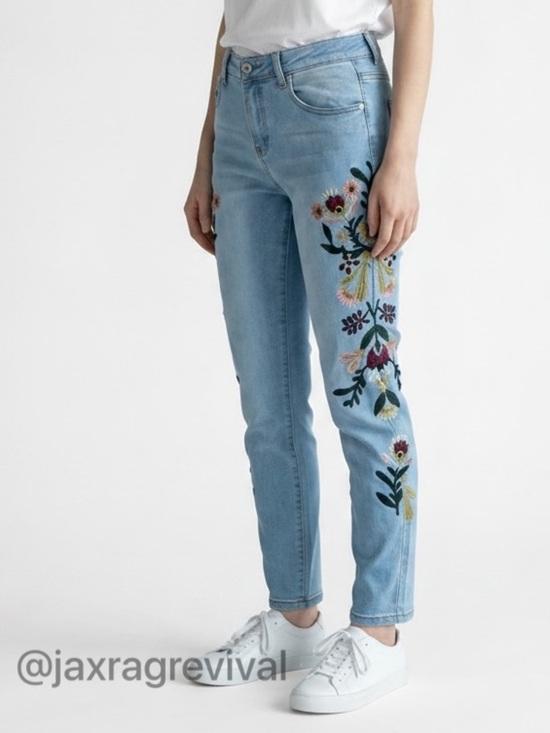 Sandpiper Denim - Sandpiper Boho Western Floral Embroidered Stretch Skinny Jeans 12 Petite